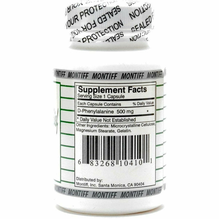Montiff Pure D-Phenyl Relief 500 mg 50 capsules supplement facts label