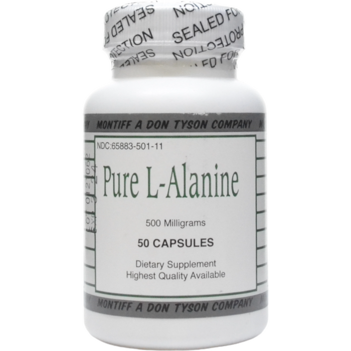 Montiff Pure L-Alanine 500 mg, 50 capsules, front of bottle