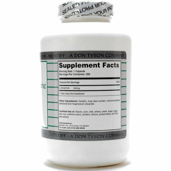 Montiff Pure L-Glutamine 500 mg 250 capsules supplement facts label