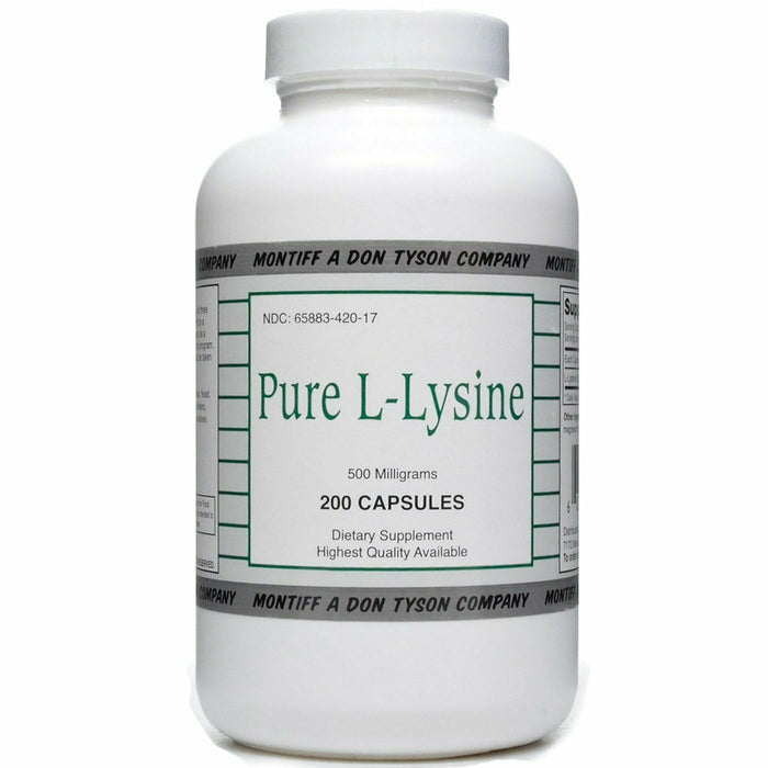 Montiff Pure L-Lysine 500 mg, 200 capsules, front of bottle