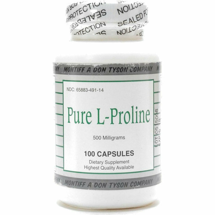 Montiff Pure L-Proline 500 mg, 100 capsules, front of bottle