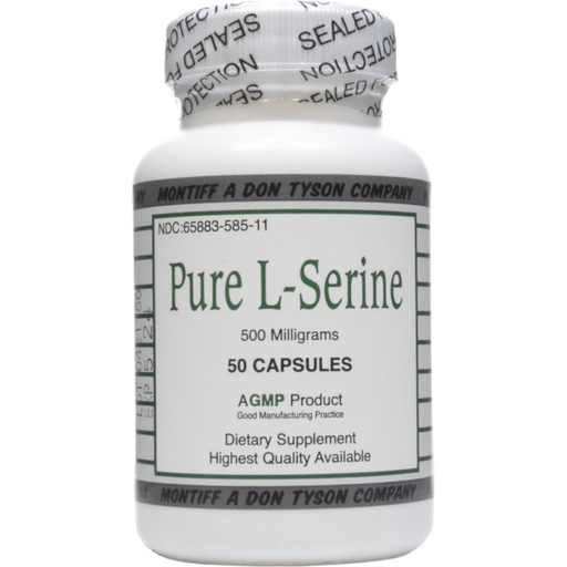Montiff Pure L-Serine 500 mg, 50 capsules, front of bottle