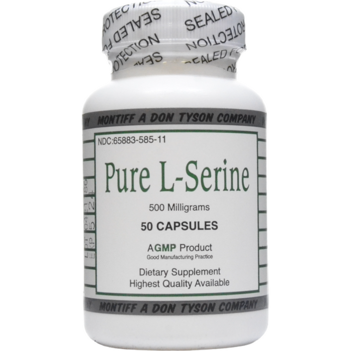 Montiff Pure L-Serine 500 mg, 50 capsules, front of bottle