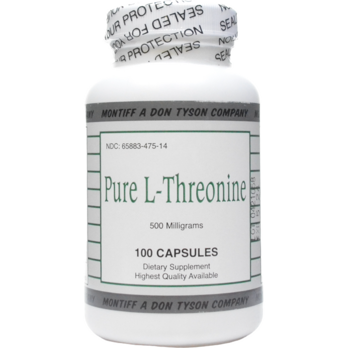 Montiff Pure L-Threonine 500 mg, 100 capsules, front of bottle