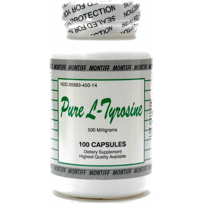 Montiff Pure L-Tyrosine 500 mg, 100 capsules, front of bottle