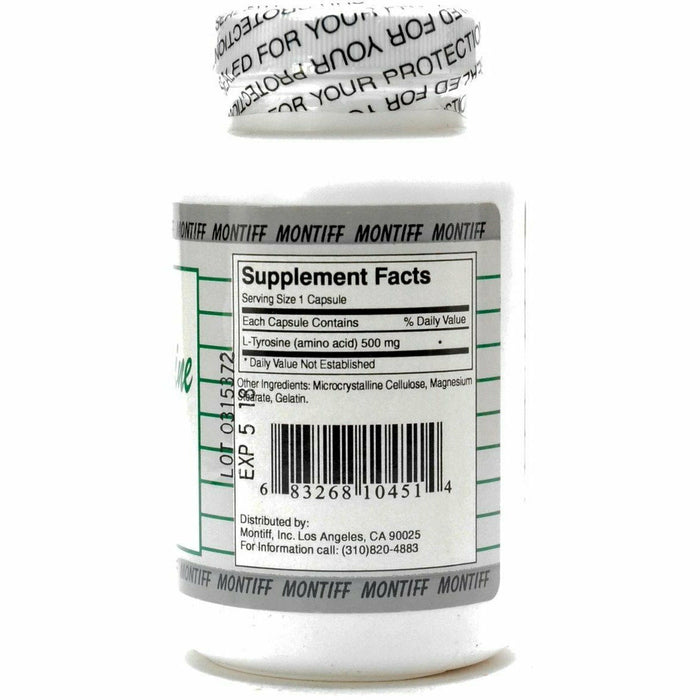Montiff Pure L-Tyrosine 500 mg 100 capsules supplement facts label