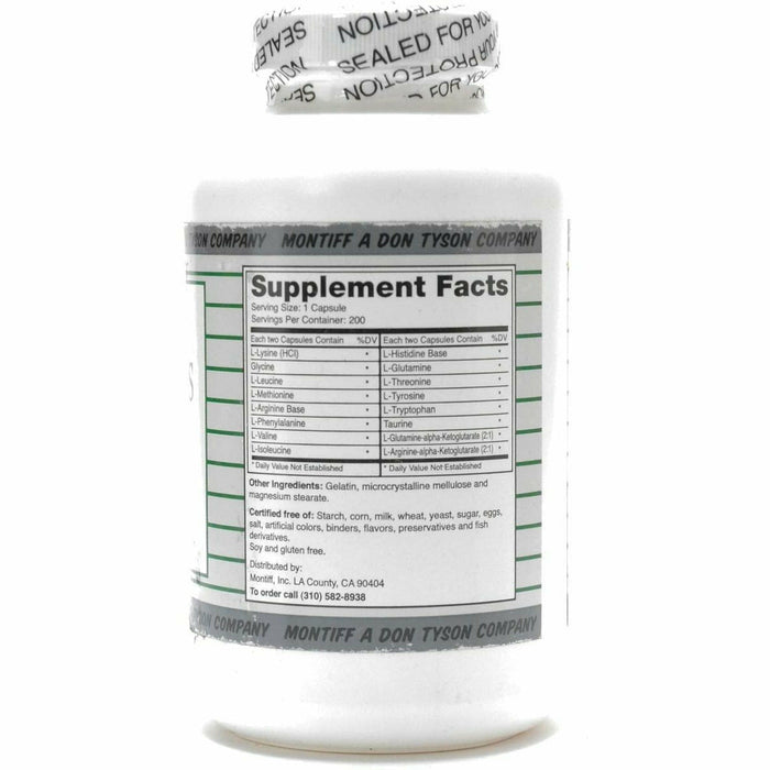 Montiff Super-Sports 750 mg 200 capsules supplement facts label