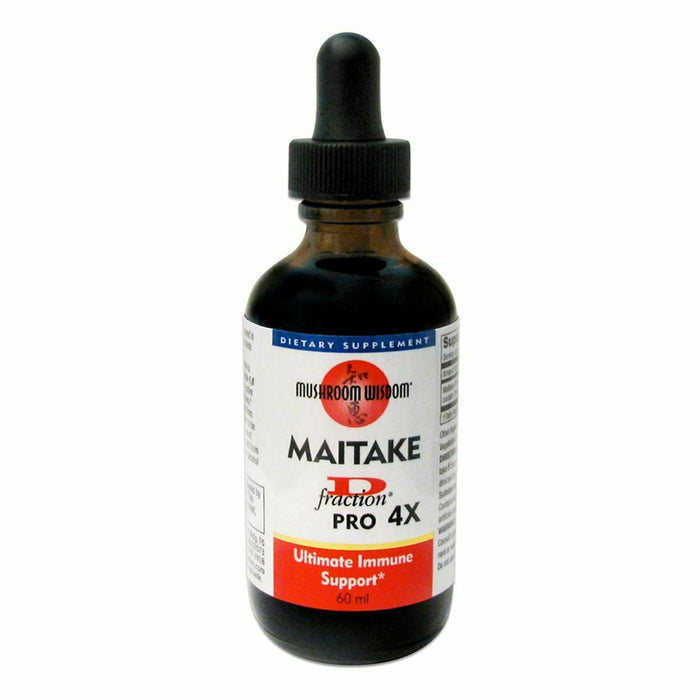 Mushroom Wisdom Maitake D-Fraction Pro 4X Liquid, 2 fl oz (60 ml), front of dropper bottle