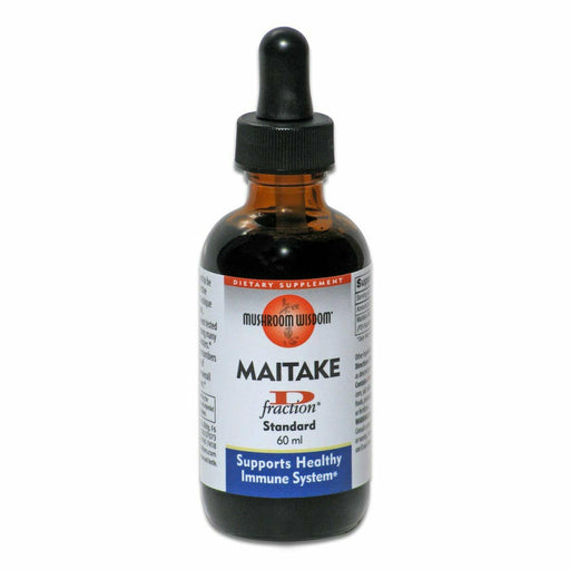 Mushroom Wisdom Maitake D-Fraction Standard Liquid, 2 fl oz (60 ml), front of dropper bottle