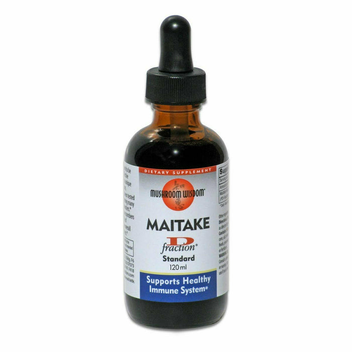 Mushroom Wisdom Maitake D-Fraction Standard Liquid, 4 fl oz (120 ml), front of dropper bottle