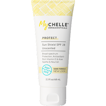 MyChelle Dermaceuticals Sun Shield SPF 28 Unscented, 2.3 fl oz, front of tube