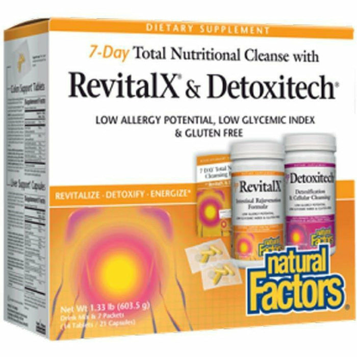 Natural Factors 7 Day Total Nutritional Cleanse, RevitalX and Detoxitech, 1 kit, front of box