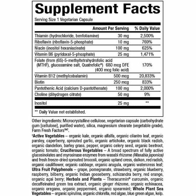 Natural Factors BioCoenzymated Active B Complex 60 capsules supplement facts label
