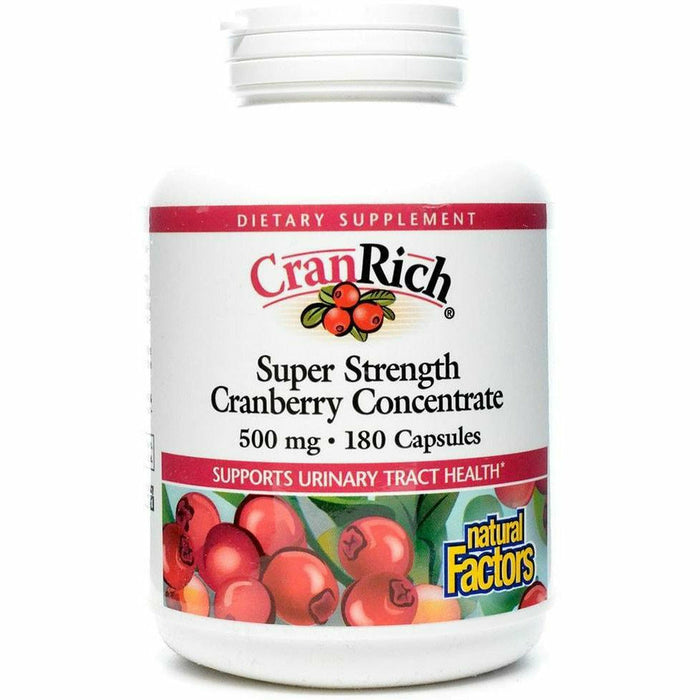Natural Factors CranRich Super Strength Cranberry Concentrate 500 mg, 180 capsules, front of bottle