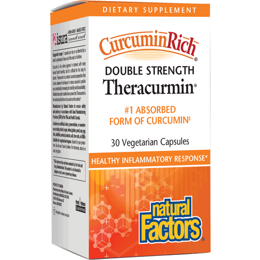 Natural Factors CurcuminRich Double Strength Theracurmin, 30 veg capsules, front of box