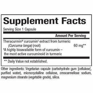 Natural Factors CurcuminRich Double Strength Theracurmin 30 veg capsules supplement facts label