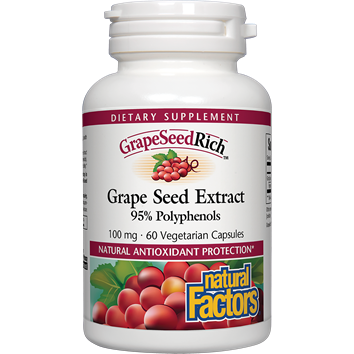 Natural Factors GrapeSeedRich Grape Seed Extract 100 mg, 60 capsules, front of bottle