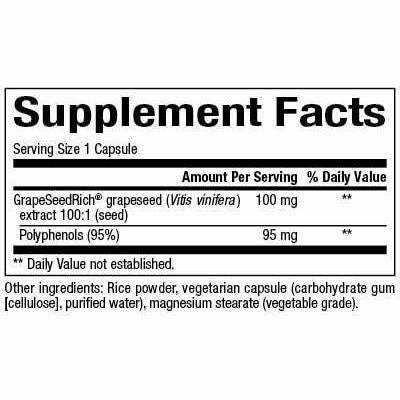 Natural Factors GrapeSeedRich Grape Seed Extract 100 mg 60 capsules supplement facts label