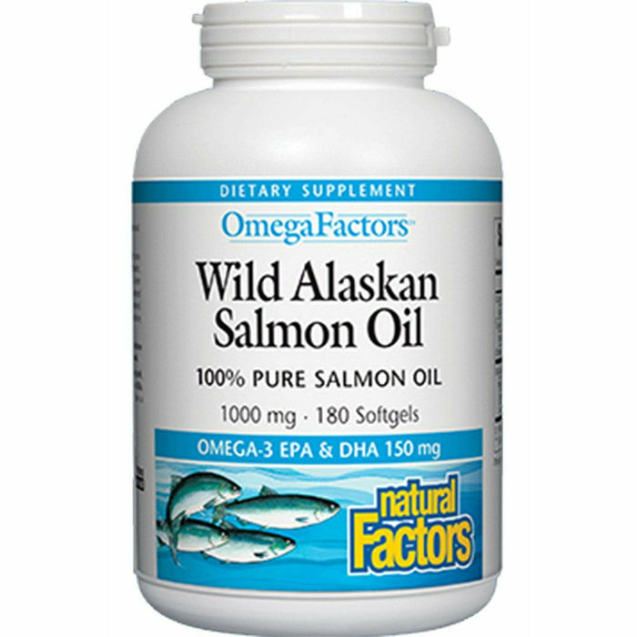 Natural Factors OmegaFactors Wild Alaskan Salmon Oil 1000 mg, 180 softgels, front of bottle