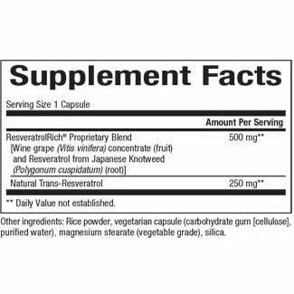 Natural Factors ResveratrolRich 60 capsules supplement facts label