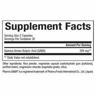 Natural Factors Stress-Relax PharmaGABA 100 mg 60 veg capsules supplement facts label