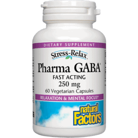 Natural Factors Stress-Relax PharmaGABA 250 mg, 60 veg capsules, front of bottle