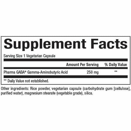 Natural Factors Stress-Relax PharmaGABA 250 mg 60 veg capsules supplement facts label