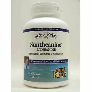 Natural Factors Stress-Relax Suntheanine L-Theanine 100 mg, 60 chewable tablets, front of bottle with older label