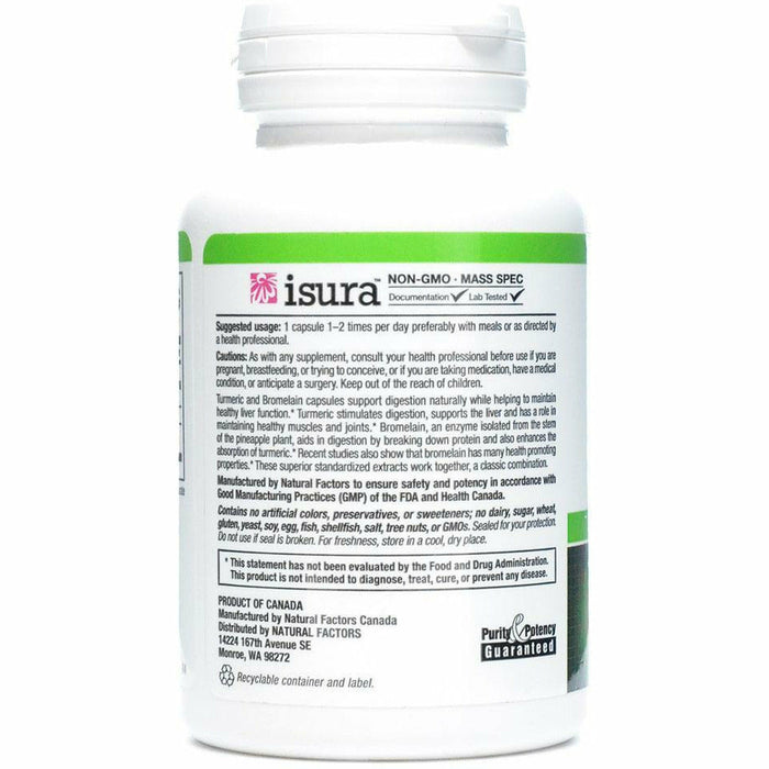 Natural Factors Turmeric and Bromelain 450 mg 90 capsules side label