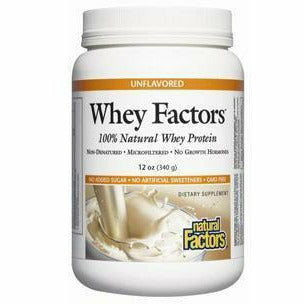 Natural Factors Whey Factors 100% Natural Whey Protein, Unflavored, 12 oz, front of tub