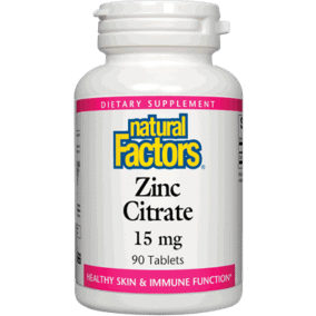 Natural Factors Zinc Citrate 15 mg, 90 tablets, front of bottle