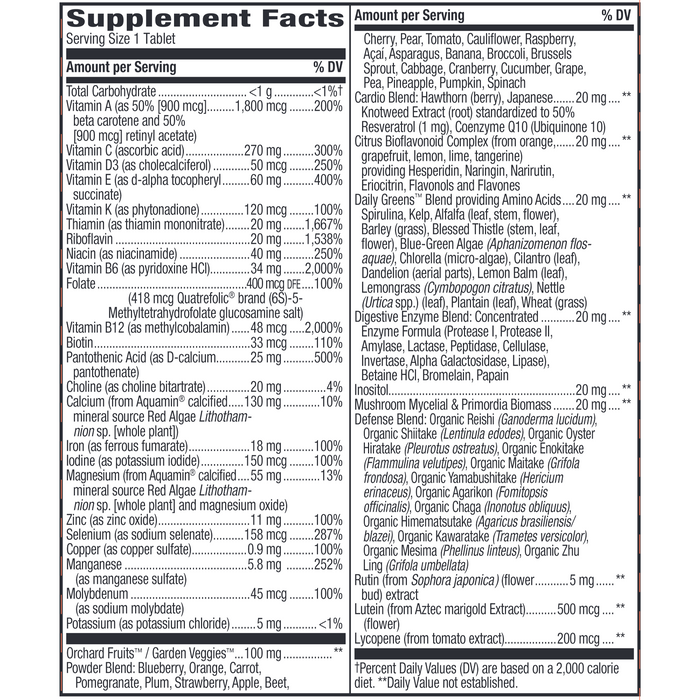 Nature's Way Alive! Adult Ultra Potency Complete Multivitamin 60 tablets supplement facts label