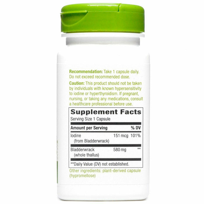 Nature's Way Bladderwrack 580 mg 100 vegetarian capsules supplement facts label
