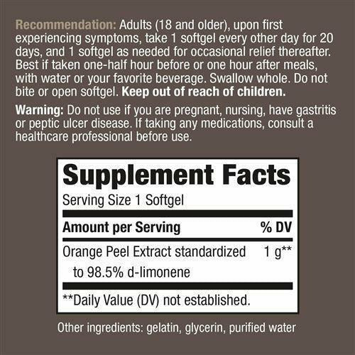 Nature's Way Heartburn Free with ROH10 1000 mg 10 softgels supplement facts label