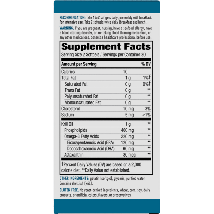 Nature's Way Krill Oil 500 mg 60 softgels supplement facts label