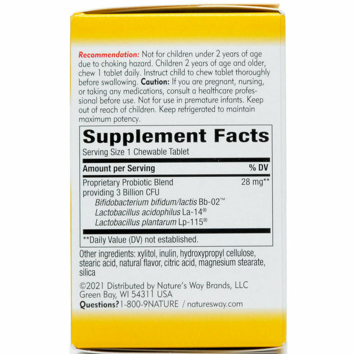 Nature's Way Primadophilus Kids Orange 30 chewable tablets supplement facts label
