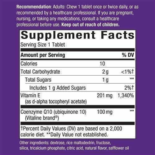 Nature's Way SMART Q10 CoQ10 Orange Creme 100 mg 30 chewables supplement facts label