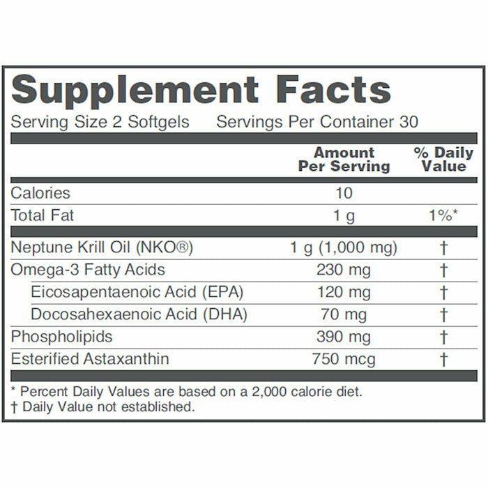 Neptune Krill Oil 500 mg 60 softgels supplement facts label