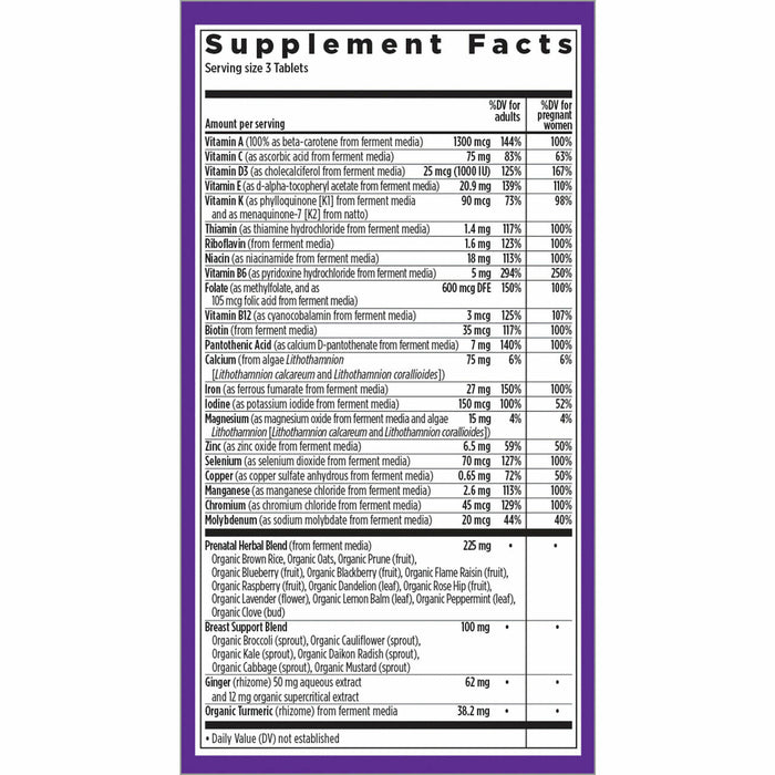 New Chapter Advanced Perfect Prenatal Multivitamin supplement facts label
