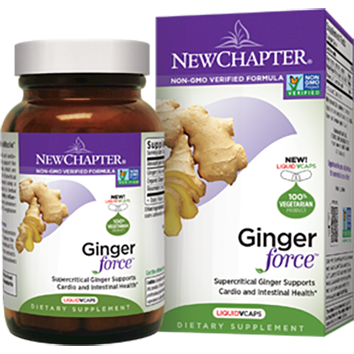 New Chapter Ginger Force, 30 liquid veg capsules, front of bottle and box