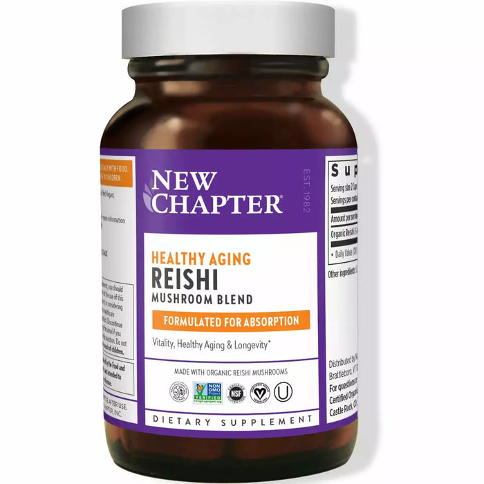 New Chapter Healthy Aging Reishi Mushroom Blend, 60 veg capsules, front of bottle