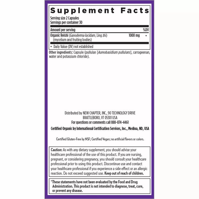New Chapter Healthy Aging Reishi Mushroom Blend 60 veg capsules supplement facts label