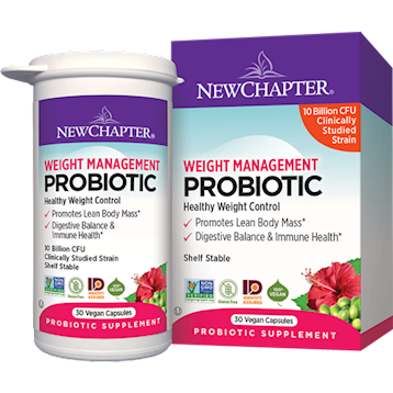 New Chapter Weight Management Probiotic, 30 veg capsules, front of bottle and box
