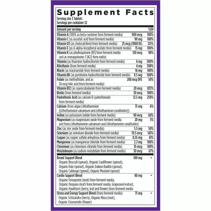 New Chapter Women's 40+ Advanced Multivitamin 96 tablets supplement facts label
