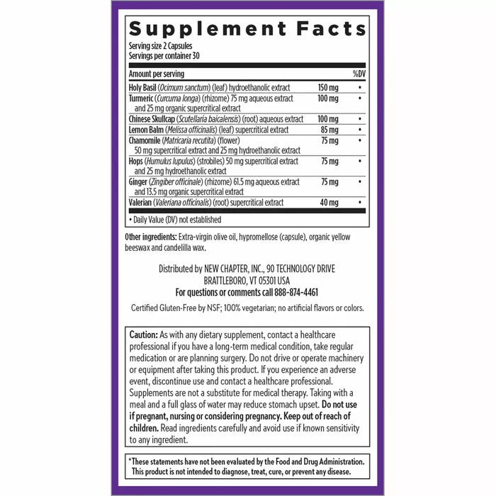 New Chapter Zyflamend Nighttime 60 liquid veg capsules supplement facts label