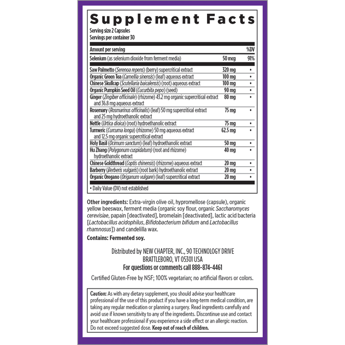New Chapter Zyflamend Prostate 60 veg capsules supplement facts label