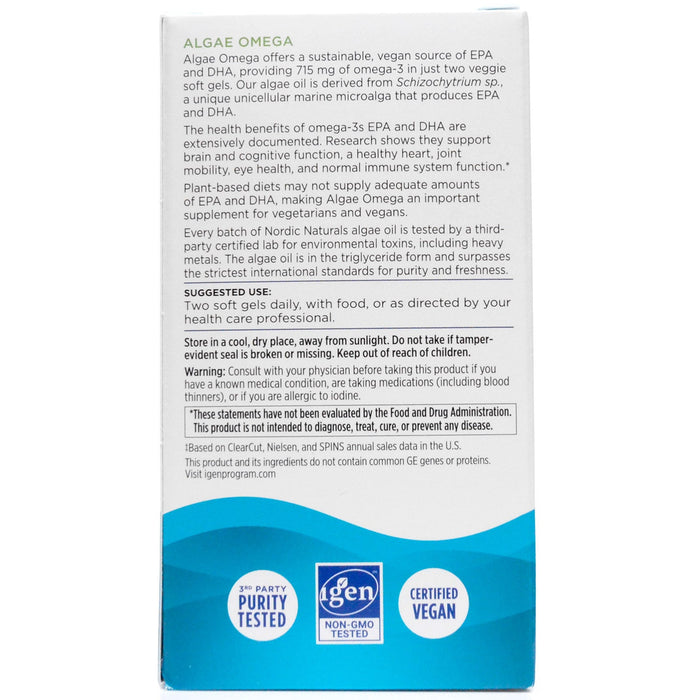 Nordic Naturals, Algae Omega 120 soft gels Suggested Use Label