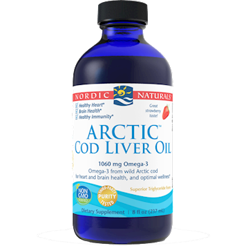Nordic Naturals Arctic Cod Liver Oil Strawberry, 8 fl oz, front of bottle