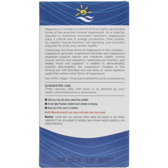 Nordic Naturals Magnesium Complex 90 capsules suggested use label