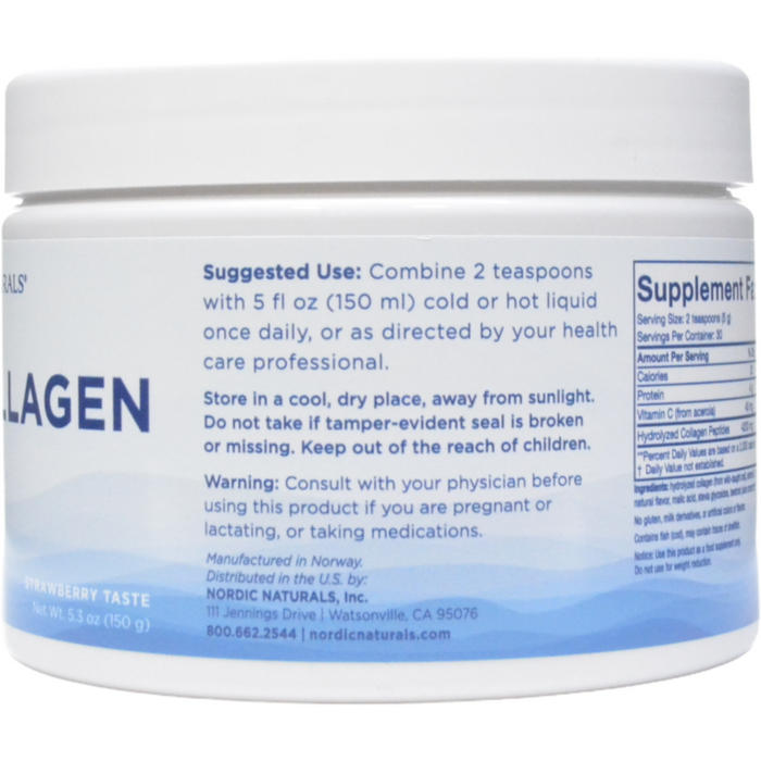 Nordic Naturals Marine Collagen 5.29 oz suggested use label